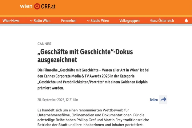 ORF – Stories - Geschäfte mit Geschichte -Dokus ausgezeichnet